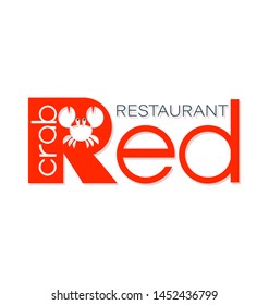RED CRAB. Emblem. Seafood. Logo design and name for restaurant corporate identity. The inscription with a shadow on a white background.