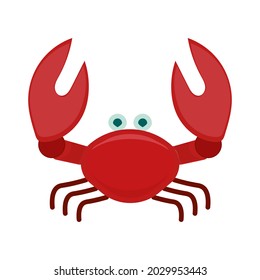 Red crab flat icon. Pictogram for web. Simple symbol isolated on white background. Vector eps10