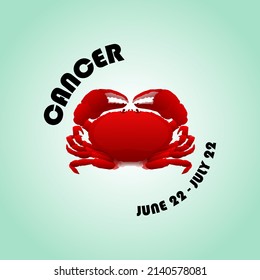 A red crab for the fourth zodiac sign: Cancer June 22 to July 22. Hand drawn vector illustration.