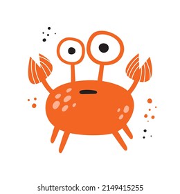 Red crab hand drawn vector illustration. Cartoon character. Childish t-shirt print design and more.