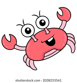 red crab with happy face and sharp claws, vector illustration art. doodle icon image kawaii.