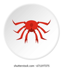 Red crab icon in flat circle isolated vector illustration for web