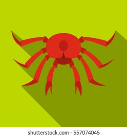 Red crab icon. Flat illustration of red crab vector icon for web isolated on lime background