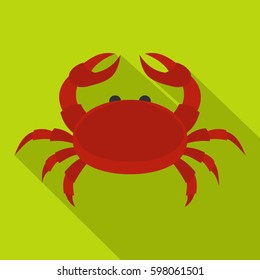 Red crab icon. Flat illustration of red crab vector icon for web isolated on lime background