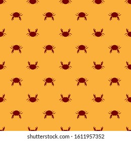 Red Crab icon isolated seamless pattern on brown background.  Vector Illustration