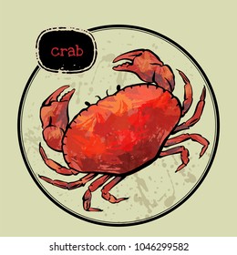 Red crab with ink watercolor style