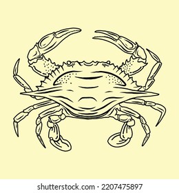 Red crab isolated animal with pincers cartoon sketch icon. Vector hand drawn ocean crab, decapod crustacean. mall snow-crab underwater character with eight legs and two claws.