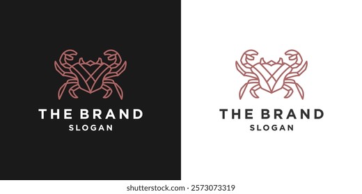 red crab line restaurant hipster logo. modern seafood restaurant concept logo design. simple crab luxury cafe design