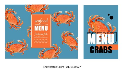 
red crab. menu for a fish restaurant. Seafood vector illustration.