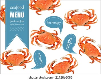 red crab, menu for a fish restaurant. Seafood vector illustration