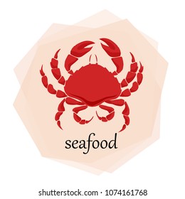 red crab on an abstract background and inscription seafood