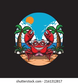 Red Crab On Beach Illustration