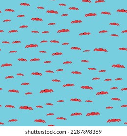 Red crab on the cyan background seamless pattern