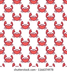 Red crab on white pattern background. Cute sea crab seamless pattern. Marine life and animals concept. Sea underwater animal