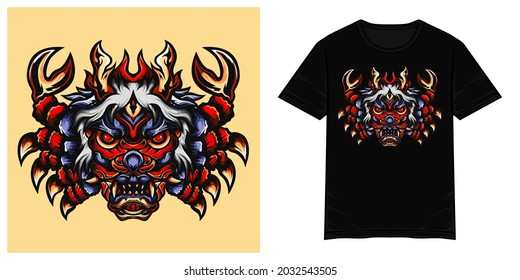 Red crab oni monster vector tshirt illustration