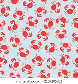 Red crab pattern. Seamless hand-drawn vector pattern design. Seafood concept. Mediterranean food pattern. Seafood texture design for all design. Raw crab pattern repeat, geometric illustration