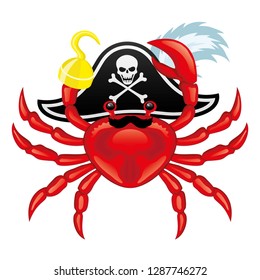 Red crab pirate icon on white background.