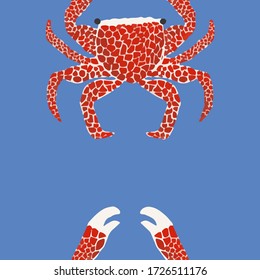 Red Crab, Repeat Seamless Pattern, fabric/wallpaper, blue background