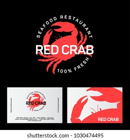 Red Crab restaurant logo. Seafood restaurant emblem. Identity. Business card.