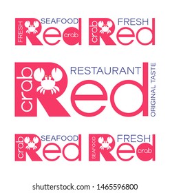 RED CRAB. Restaurant logo. Seafood restaurant emblem. Set. Design for corporate identity. Vector illustration on a white background.