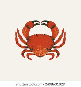 
Red crab retro textured illustration.