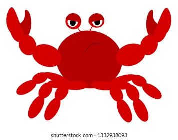 A Red Crab with sad or angry expression vector color drawing or illustration.