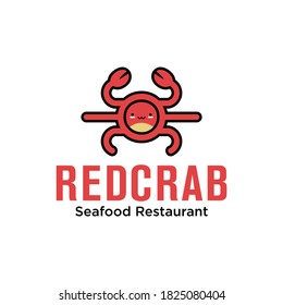Red Crab Seafood Restaurant Vector Logo Illustration. Cartoon character red crab chef.