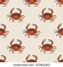 Red crab seamless pattern. Seafood background
