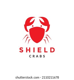 red crab with shield shape logo design, vector graphic symbol icon sign illustration