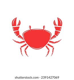 Red crab top view isolated on white background of cartoon simple illustration, seafood restaurant logo minimal style design.