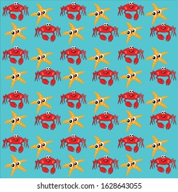 Red Crab and Yellow star cute background pattern with beautiful color
