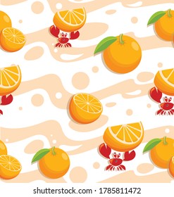 Red crabs. Sea ripe orange, juice. Seafood seamless background, pattern. Background image