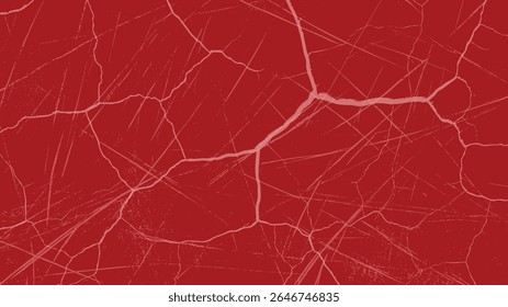 Rot geknackte brüchige Textur Hintergrund. Abstrakte belastete Oberfläche mit Kratz- und Bruchlinien. Fett beschädigtes Muster für Grafikdesign.
