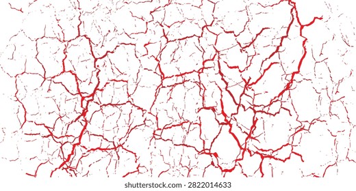 Red Cracked Texture Abstract Background With Fractured Paint And Dry Earth Pattern