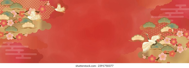 Red Crane And Pine Background Web graphics