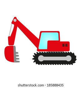 red crawler excavator with shovel, cab and undercarriage