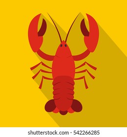 Red crayfish icon. Flat illustration of red crayfish vector icon for web isolated on yellow background