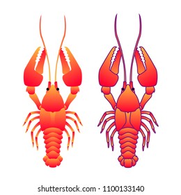 Red Crayfish isoleted on white. Flat Gradient Sea Food Concept