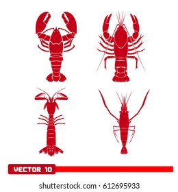 Red crayfish logo set vector  illustration isolated