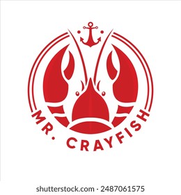 A Red Crayfish Vector Design Inspiration for Premium Quality Seafood Restaurant or Fishpond Badge Emblem Logo