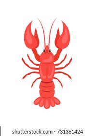 Red crayfish vector illustration isolated on white background. Crawfish or crawdads, freshwater lobster, mudbugs or yabbies seafood in flat design