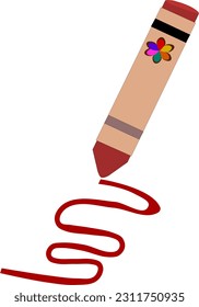 red crayon  and red curve line. vector illustration.