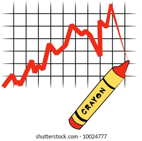 gráfico de líneas de dibujo de crayon rojo en la cuadrícula - vector