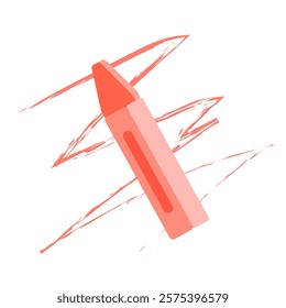 A red crayon drawing scribbles on a white background. Thick red strokes show the movement of drawing. Ideal for educational materials, children's art, or creative design projects.