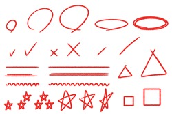 Red Crayon Marker Set 1. Vector Illustrations Set.