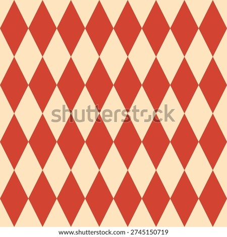 Red and cream harlequin seamless vector pattern. Endless retro circus background. Vintage carnival print of repeating diamonds. Geometric classic medieval texture.