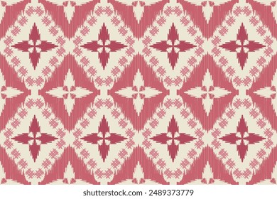 Patrón de tela de ikat rojo y crema. Diseño geométrico étnico tradicional. Fondo sin costura para textiles y Fondos de pantalla.