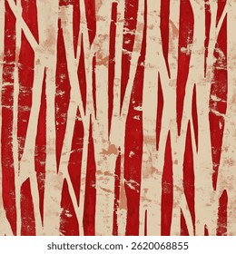 Red and cream pattern with thin stripes of beige, resembling wood branches, stripe seamless pattern, Vector illustration background for print the paper.