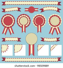 red and cream rosettes, ribbons and corners