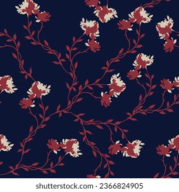 flores vectoriales rojas y crema sin costura dejan un patrón en el fondo marino